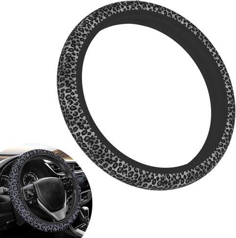 Steering Wheel Cover, Leopard Print Anti-scratch Non Slip Steering Wheel Protector Cover, Elastic Breathable Fasion Car Interior Accessories for Women, Universal for Most Cars (Black) in Kuwait