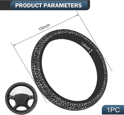 Steering Wheel Cover, Leopard Print Anti-scratch Non Slip Steering Wheel Protector Cover, Elastic Breathable Fasion Car Interior Accessories for Women, Universal for Most Cars (Black) in Kuwait