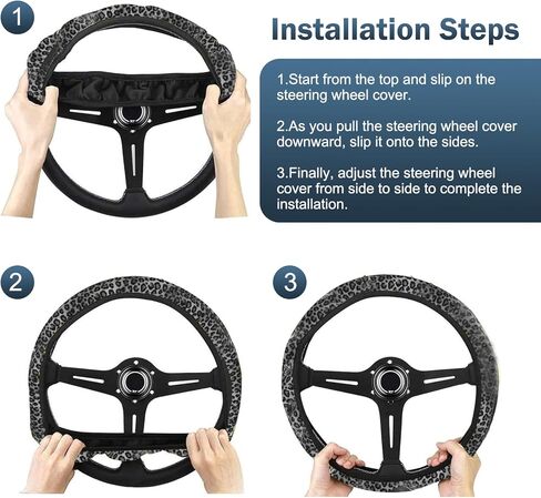 Steering Wheel Cover, Leopard Print Anti-scratch Non Slip Steering Wheel Protector Cover, Elastic Breathable Fasion Car Interior Accessories for Women, Universal for Most Cars (Black) in Kuwait