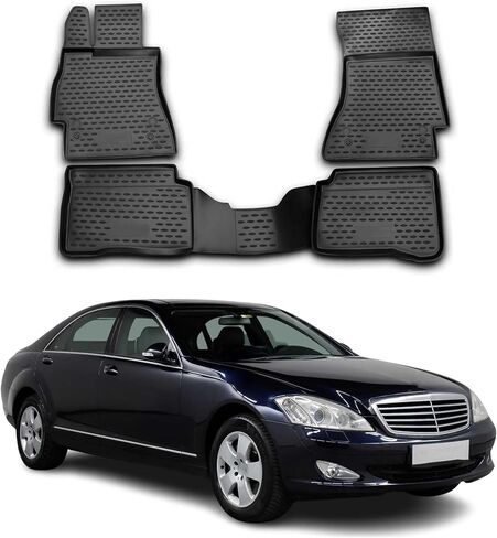 OMAC Floor Mats for Mercedes S Class W220 Long S500 S55 AMG 1999-2006 Car Mats All Weather 3D Custom Fit Rubber Mat Waterproof Odorless TPE Floor Liners Laser Measured Non-Slip (Black) in Saudi Arabia
