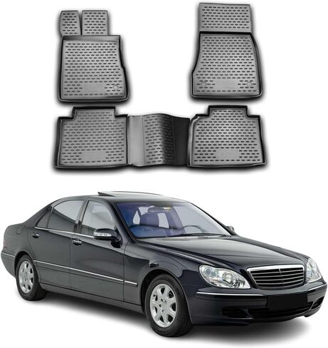 OMAC Floor Mats for Mercedes S Class W220 Long S500 S55 AMG 1999-2006 Car Mats All Weather 3D Custom Fit Rubber Mat Waterproof Odorless TPE Floor Liners Laser Measured Non-Slip (Black) in Saudi Arabia