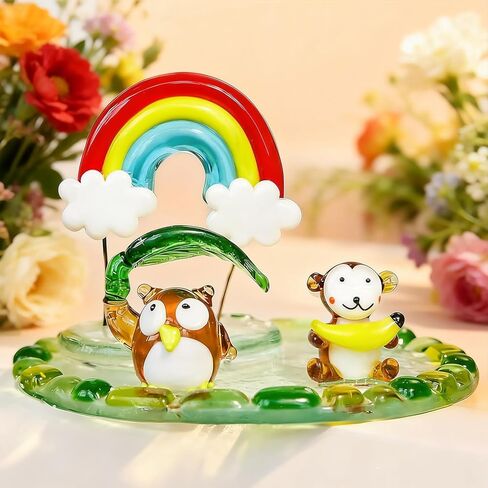 H&D HYALINE & DORA Owl Blown Glass Figurine Miniature Bird Figurine with Round Base Handmade Glass Animal Figure Collectible for Christams Home Decor in Saudi Arabia