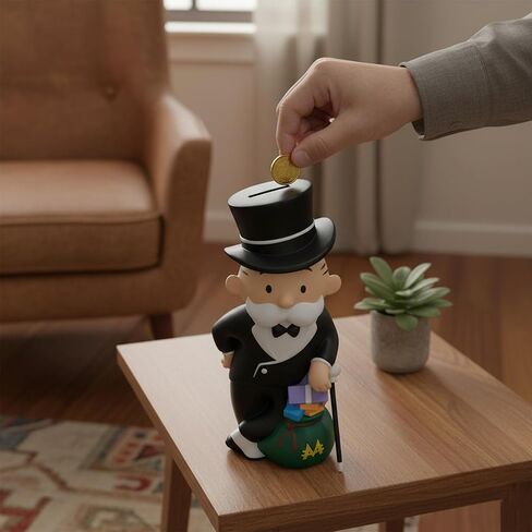 Monopoly Man Piggy Bank Collector's Edition | Mr Monopoly Man Bank | Classic Monopoly Board Game Figurine | Rich Uncle Pennybags Coin Jar | Banker Piggy Bank Vault Home Decor | PVC | 10" X 4.5" in Saudi Arabia