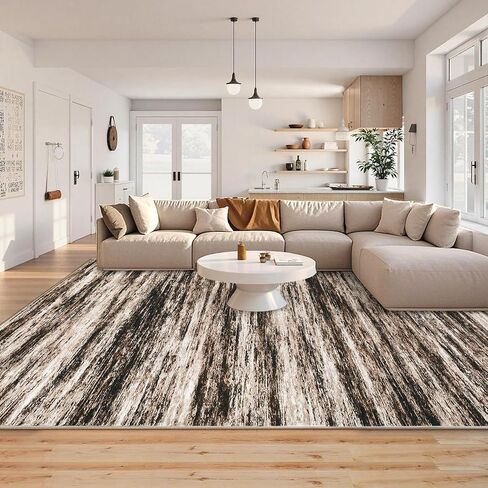 COZYLOOM Washable Area Rug 4x6 Rug for Living Room Modern Bedroom Rug Striped Large Area Rug Non Slip Throw Rugs Soft Low Pile Stain Resistant Carpet for Dining Room Classroom Nursery 4'x6' Grey in Kuwait