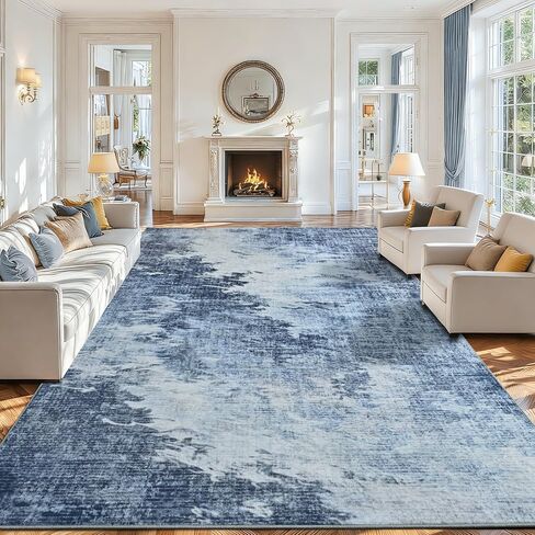4x6 Area Rugs for Living Room, Washable Abstract Soft Bedroom Rug Non-Slip Low Pile Stain Resistant Indoor, Large Thin Modern Throw Carpet for Kitchen Farmhouse Nursery Office Home Decor, Blue in Saudi Arabia