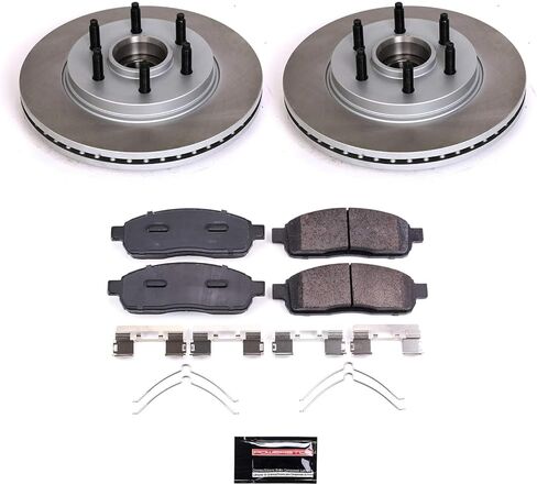 طقم فرامل أمامية باور ستوب لسيارة فورد F-150 2004-08 | لينكولن مارك LT 2006-08 - وسادات الفرامل السيراميكية + استبدال الدوارات شبه المطلية، SC1939 in Saudi Arabia
