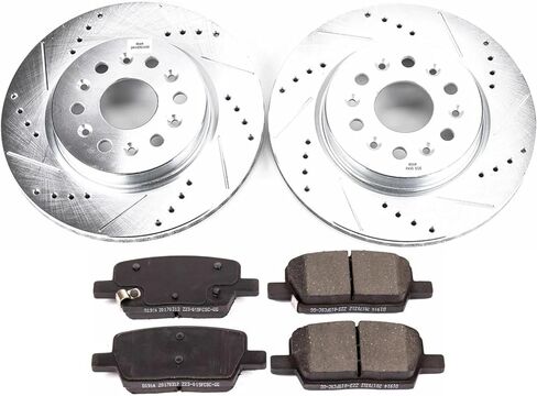 طقم فرامل خلفية PowerStop لـ Buick Enclave 2018-20 |كاديلاك XT5 2017-20 |XT6 2020 |Chevrolet Blazer 2019-20 - دوارات قرصية محفورة ومشقوقة مع استبدال وسادات الفرامل السيراميكية، K7411 in Saudi Arabia