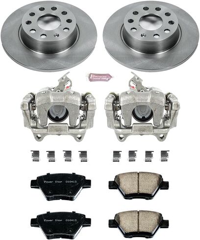 PowerStop Rear Brake Kit For Audi A3 2010-13 |A3 Quattro 2010-13 |Volkswagen Beetle 2012 |Eos 2009-16 |Golf 2010-14 - Ceramic Brake Pads + Stock Rotors Replacement + Calipers, KCOE5667 in Saudi Arabia