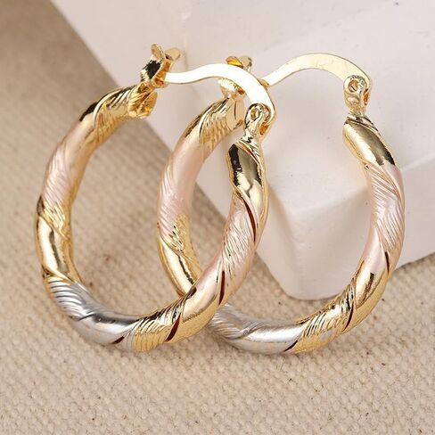 Trendy Round Hoop Earrings Golden Plated Copper for Women Eardrop Fashion Jewelry Accessories Wedding Party Birthday Gift in Saudi Arabia