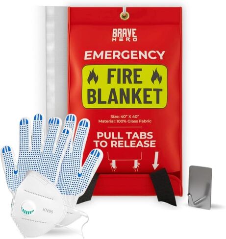 Fire Safety Kit | Kitchen Fire Blanket with Gloves & KN95 Masks | Fiberglass Fire Blankets Emergency For Home | Emergency Fire Blanket for Home and Kitchen | Fire Suppression Blanket 4-Pack in Saudi Arabia