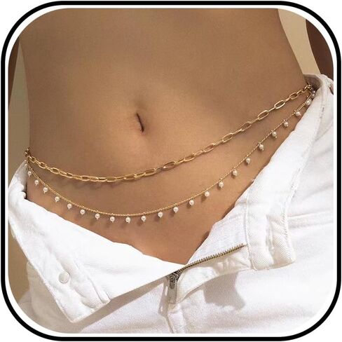 Waist Chain Layered Belly Waist Jewelry for Beach Bikini Adjustable Waist Belly Chain Summer Body Chain for Women Girls (4pcs silver heart) in Kuwait