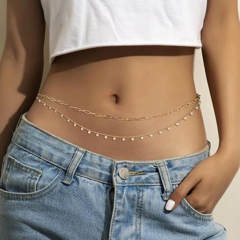 Waist Chain Layered Belly Waist Jewelry for Beach Bikini Adjustable Waist Belly Chain Summer Body Chain for Women Girls (4pcs silver heart) in Kuwait