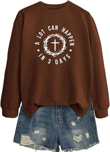 Women's A Lot Can Happen In Three Days Christian Jesus Faith Cross Printed Crew Neck Pullover Sweatshirt Christian Gift in Saudi Arabia