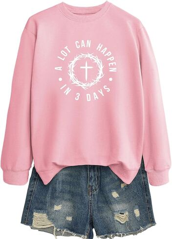 Women's A Lot Can Happen In Three Days Christian Jesus Faith Cross Printed Crew Neck Pullover Sweatshirt Christian Gift in Saudi Arabia