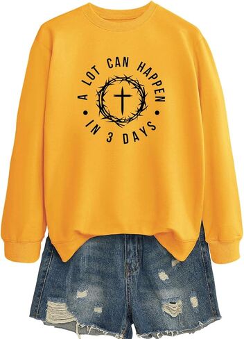 Women's A Lot Can Happen In Three Days Christian Jesus Faith Cross Printed Crew Neck Pullover Sweatshirt Christian Gift in Saudi Arabia