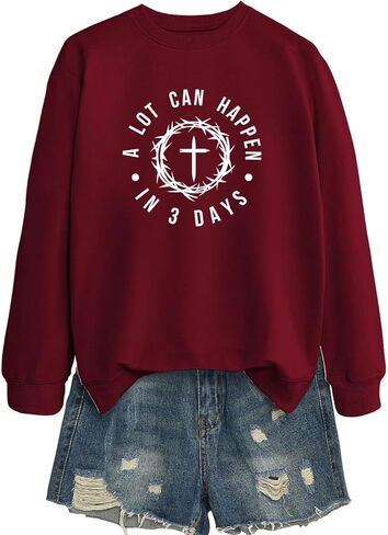 Women's A Lot Can Happen In Three Days Christian Jesus Faith Cross Printed Crew Neck Pullover Sweatshirt Christian Gift in Saudi Arabia
