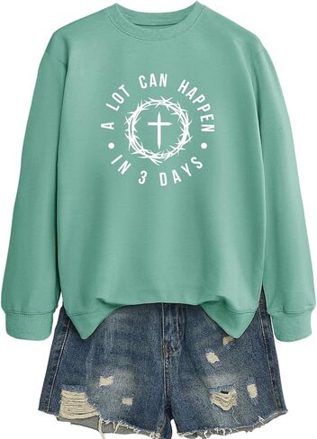 Women's A Lot Can Happen In Three Days Christian Jesus Faith Cross Printed Crew Neck Pullover Sweatshirt Christian Gift in Saudi Arabia