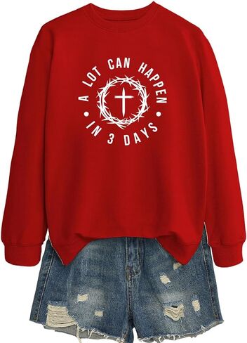 Women's A Lot Can Happen In Three Days Christian Jesus Faith Cross Printed Crew Neck Pullover Sweatshirt Christian Gift in Saudi Arabia