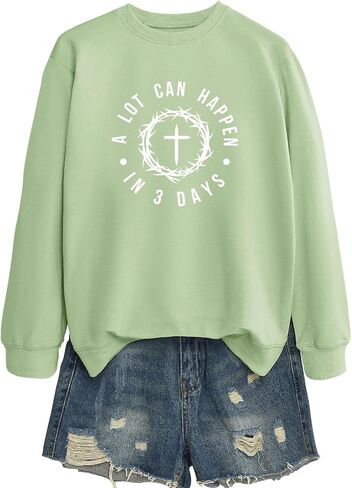 Women's A Lot Can Happen In Three Days Christian Jesus Faith Cross Printed Crew Neck Pullover Sweatshirt Christian Gift in Saudi Arabia