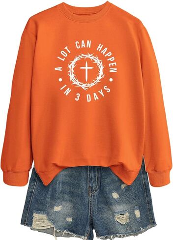 Women's A Lot Can Happen In Three Days Christian Jesus Faith Cross Printed Crew Neck Pullover Sweatshirt Christian Gift in Saudi Arabia