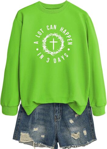 Women's A Lot Can Happen In Three Days Christian Jesus Faith Cross Printed Crew Neck Pullover Sweatshirt Christian Gift in Saudi Arabia