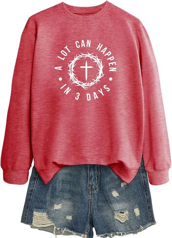 Women's A Lot Can Happen In Three Days Christian Jesus Faith Cross Printed Crew Neck Pullover Sweatshirt Christian Gift in Saudi Arabia