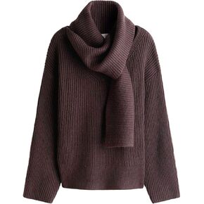 KEOMUD Women Ribbed Knit Sweater Pullover with One Piece Scarf Loose Fit Long Sleeve Casual Top for Fall Winter in Kuwait