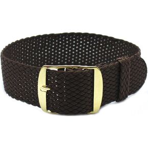 HNS 20mm Coffee Perlon Braided Woven Watch Strap with Golden Buckle in Saudi Arabia
