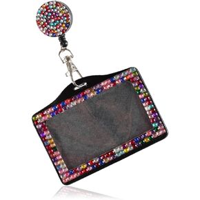Purely Handmade Fashion Retractable Rainbow Bling Crystal Strap Neck Lanyard Cute Rhinestone Badge Holder+Jeweled Horizontal Business Name ID Card Holder+Beaded Badge Reel Clip in Kuwait
