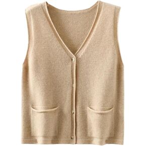 Hdhdeueh Women'S Merino Wool V-Neck Vest Short Knit Cardigan Coat Sleeveless Sweater Jacket in Saudi Arabia