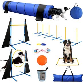Dog Agility Equipment for Backyard & Indoor Training-Professional Backyard Course with Adjustable Jumps, Collapsible Tunnel, Storage Bags & Toys in Kuwait