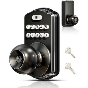 Veise Keypad Door Knob Lock, Keyless Entry Digital Lock with Handle, Electronic Smart Knob for Front Door & Bedroom, Easy Install, Auto Lock, Passage Mode, Anti-Peeping Password, Matte Black in Kuwait