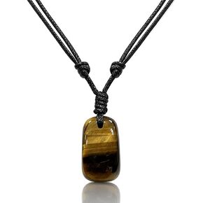 Tiger Eye Necklace for Women & Men, Natural Gemstone Necklace with Adjustable Drawstring, Handmade Brown Boho Jewelry in Saudi Arabia