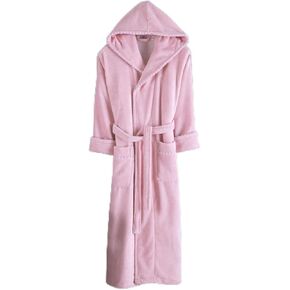 Hooded Bamboo Bathrobe with Trim, Midi Length, Soft and Absorbent, Lightweight 70% Bamboo 30% Cotton, Comfortable Spa Robe for Women - Powder Pink, S/M in Kuwait