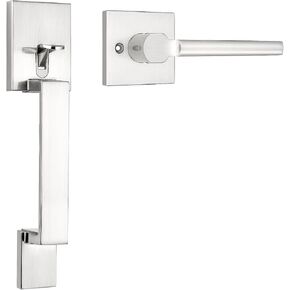 Probrico Heavy Duty Front Door Handleset, Modern Square Exterior Passage Door Handle, Exterior Entry Door Lever Reversible for Right or Left Handed, Gold,1Pack in Kuwait