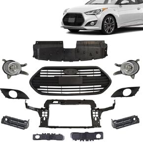 JX RACING Front Bumper Grille Fog Lamp Assembly Compatible with Hyundai Veloster Turbo 2013-2016 Radiator Support Cover Fog Lamp W/Bracket for 863532V500 865612V500 HY2593153 in Kuwait