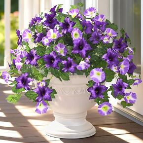 Yastouay Artificial Flowers for Outdoors, 2PCS Artificial Petunias UV Resistant Fake Outdoor Flowers, Realistic Faux Flowers Fake Silk Petunias for Outside Garden Porch Patio Yard Decor, Purple in Kuwait