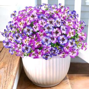 Artificial Pansies Flowers for Outdoor Faux Flower Spring Summer Decor, 12 Bundles Realistic Fake Silk Flowers Outside UV Resistant for Porch Patio Garden Home Yard Window Box Planters Purple in Saudi Arabia