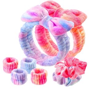WSYUB Spa Headband and Wristband Set with Hair Scrunchies, Face Wash Headbands, Makeup Skincare Headband Wrist Bands for Washing Face,Easter Basket Stuffers in Kuwait