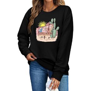 Womens Crewneck Western Cowgirl Graphic Sweatshirts Long Sleeve Casual Loose Fit Shirts Tops in Kuwait