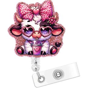 Badge Holders Retractable Badge Reel,Brown Leopard Print Love Name Badge Reels,Pretty Nursing Badge Holder with Alligator Clip for Workers Nurse Teachers Students 1pack in Kuwait