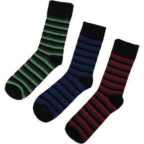 Renew Fiber Men’s Crew Socks – 3-Pack Striped Colorful Cotton Blend – Soft, Breathable, Seamless Toe, Size 7-12 (Red, Blue, Green) in Saudi Arabia