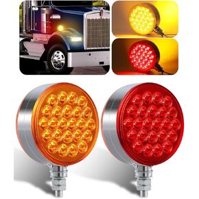 2 قطعة 4 بوصة كهرمان/أحمر مستدير مزدوج الوجه 48 مصباح إشارة الانعطاف LED مقاوم للماء، أضواء حاجز للقاعدة للشاحنة الثقيلة، مقطورة الشحن، بيتربيلت كينوورث ماك ويسترن ستار in Kuwait