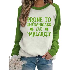 قميص شامروك مضحك لعيد القديس باتريك للنساء بأكمام طويلة، سويت شيرت خفيف الوزن برقبة دائرية على شكل برسيم أيرلندي in Kuwait