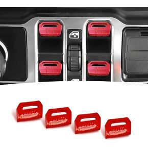 4 PCS Car Window Button Covers, Scratch Resistant Center Console Switch Protective Cover, Self-adhesive Waterproof Decorative Interior, Compatible with Wrangler JL JK 2018-2024 (Red) in Kuwait