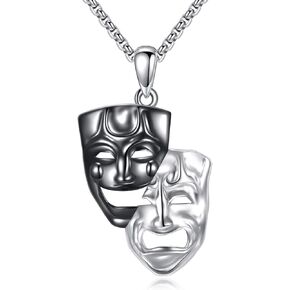 Comedy and Tragedy Masks Necklace 925 Sterling Silver Theater Mask Pendant Necklaces Drama Masks Jewelry Gifts for Women Men in Kuwait