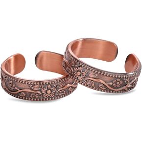 خواتم من النحاس النقي 100% للنساء والرجال (عبوة من قطعتين) — نحاس خام صلب — خواتم مصنوعة يدويًا غير مطلية وقابلة للتعديل ومفتوحة على الطراز التبتي in Kuwait