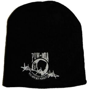 8" Black Powmia POW MIA Barbedwire Embroidered Beanie Skull Cap Hat in Kuwait