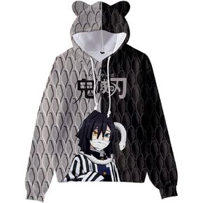 Anime Demon Slayer Iguro Obanai 3D Print Hoodie Sweatshirts Women's Cartoon Long Sleeve Pullover Girls Cat Ears Hooded Sweater, Obanai 170, X-Small in Kuwait
