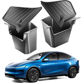 Rear Trunk Side Storage Box for Tesla Model Y Juniper 2025-2026 5-Seater, 2-Piece Black TPE Organizer with Waterproof Lids in Kuwait